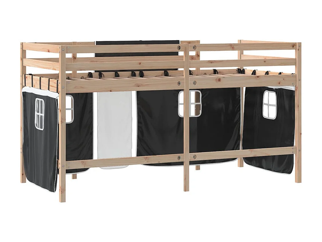 Lit mezzanine enfants avec rideaux sans matelas 90x200cm