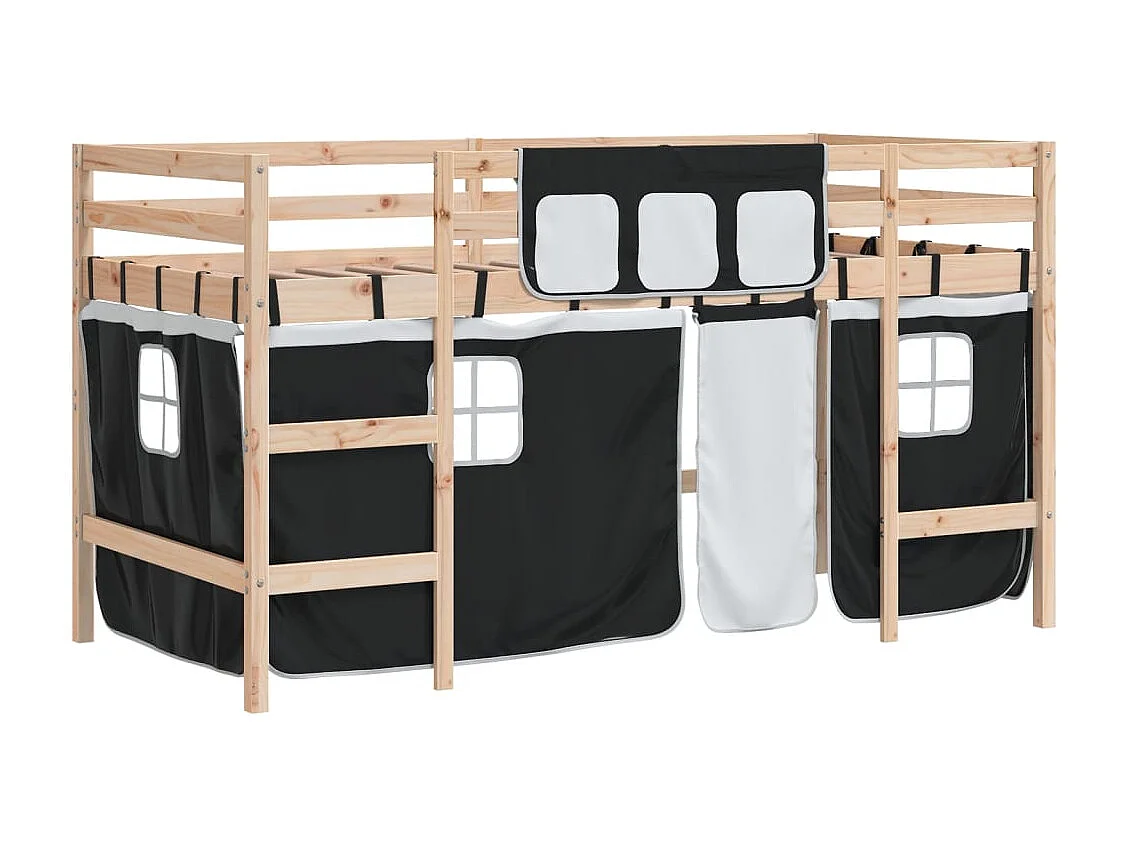 Lit mezzanine enfants avec rideaux sans matelas 90x200cm