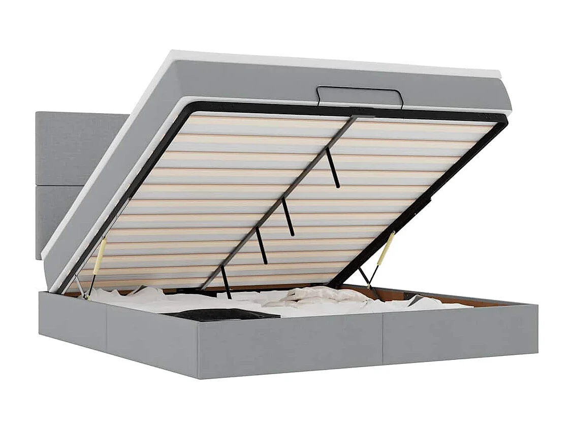 Ottoman-Bett mit Matratze & LEDs Hellgrau 160x200 cm Stoff