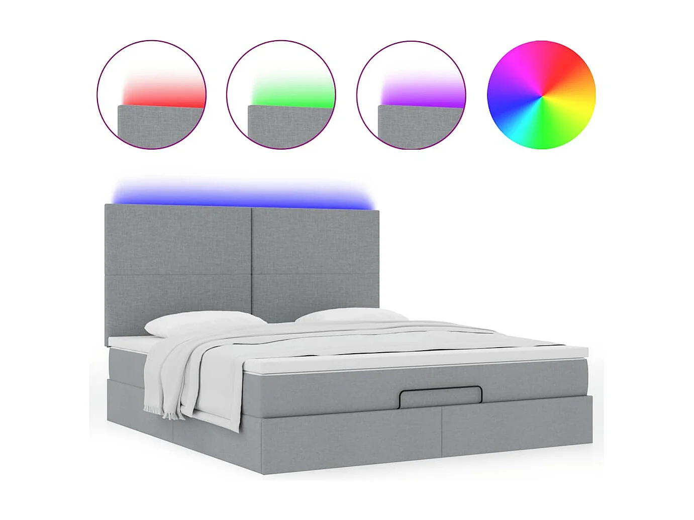 Ottoman-Bett mit Matratze & LEDs Hellgrau 160x200 cm Stoff