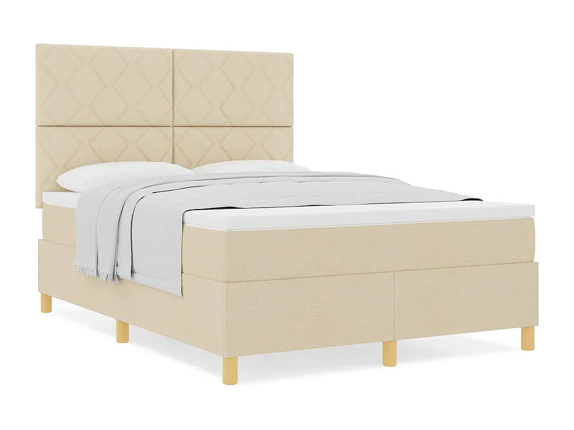 Lit à ressorts avec matelas Crème 140 x 190 cm tissu