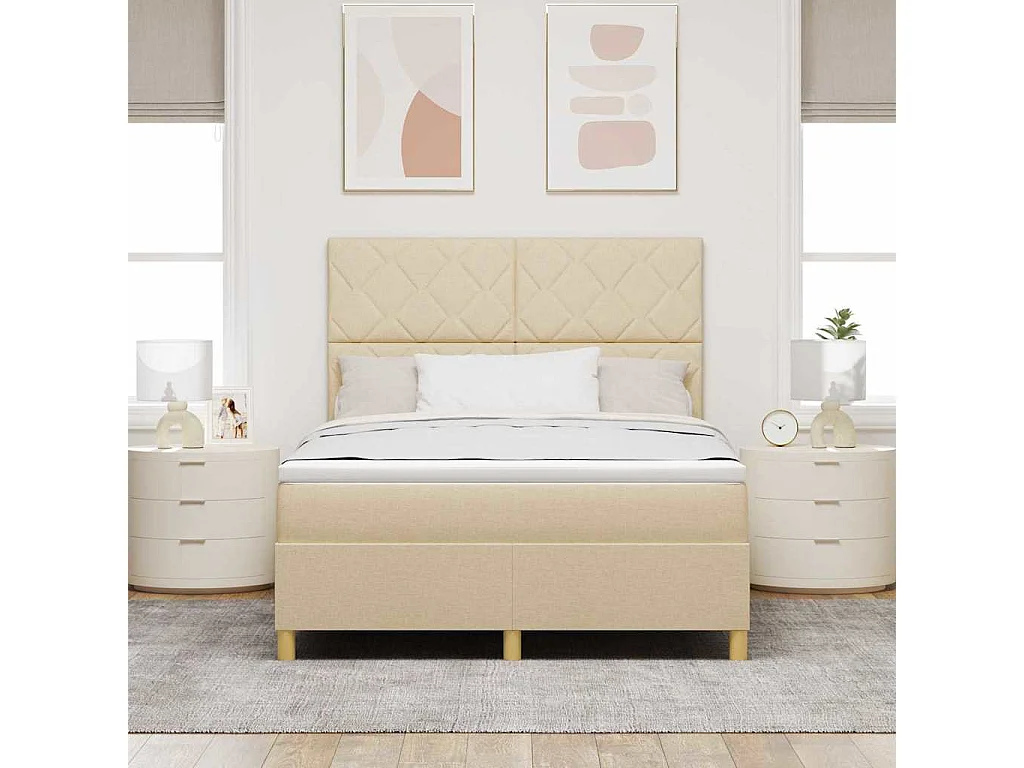 Lit à ressorts avec matelas Crème 140 x 190 cm tissu