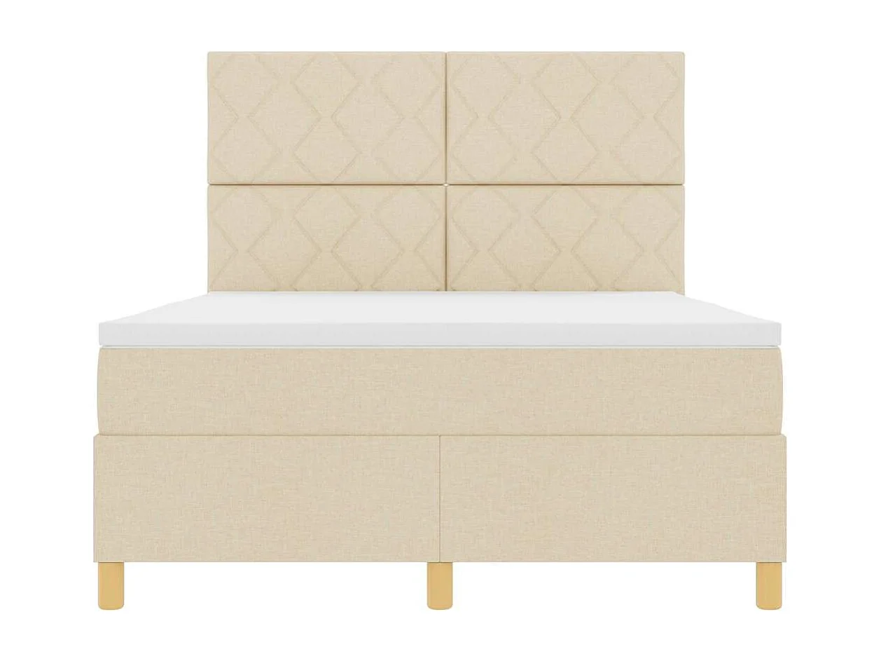Lit à ressorts avec matelas Crème 140 x 190 cm tissu