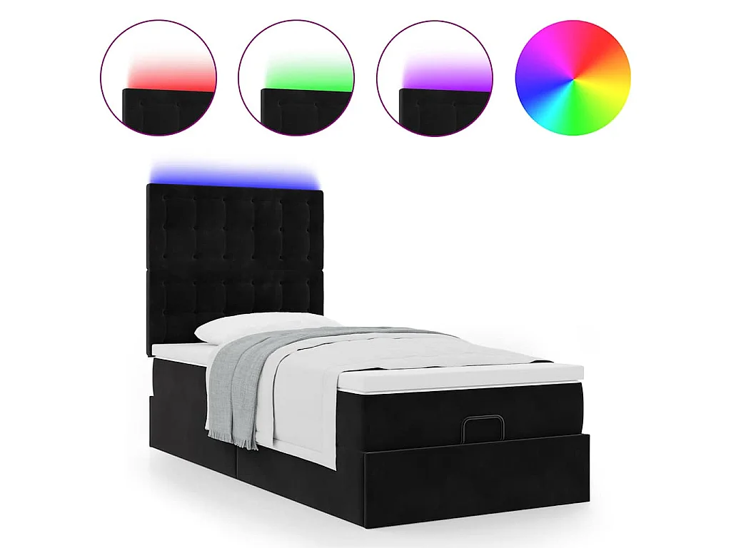 Estrutura de cama otomana com colchões preto veludo