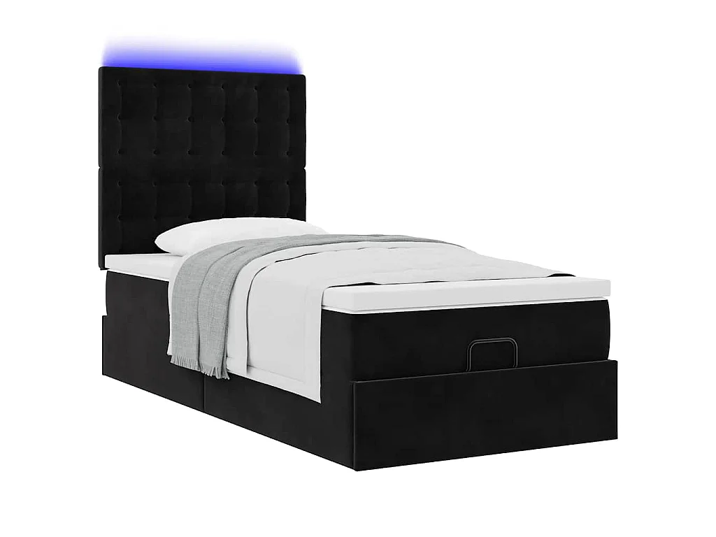 Estrutura de cama otomana com colchões preto veludo