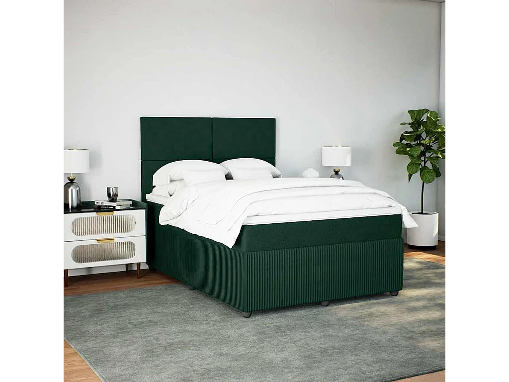 Boxspring met matras fluweel donkergroen 140x190 cm