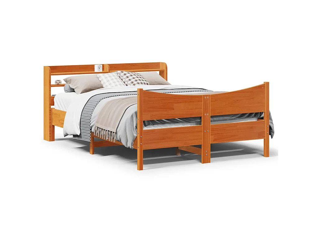 Cadre de lit et tête de lit cire marron 160x200 cm bois de pin