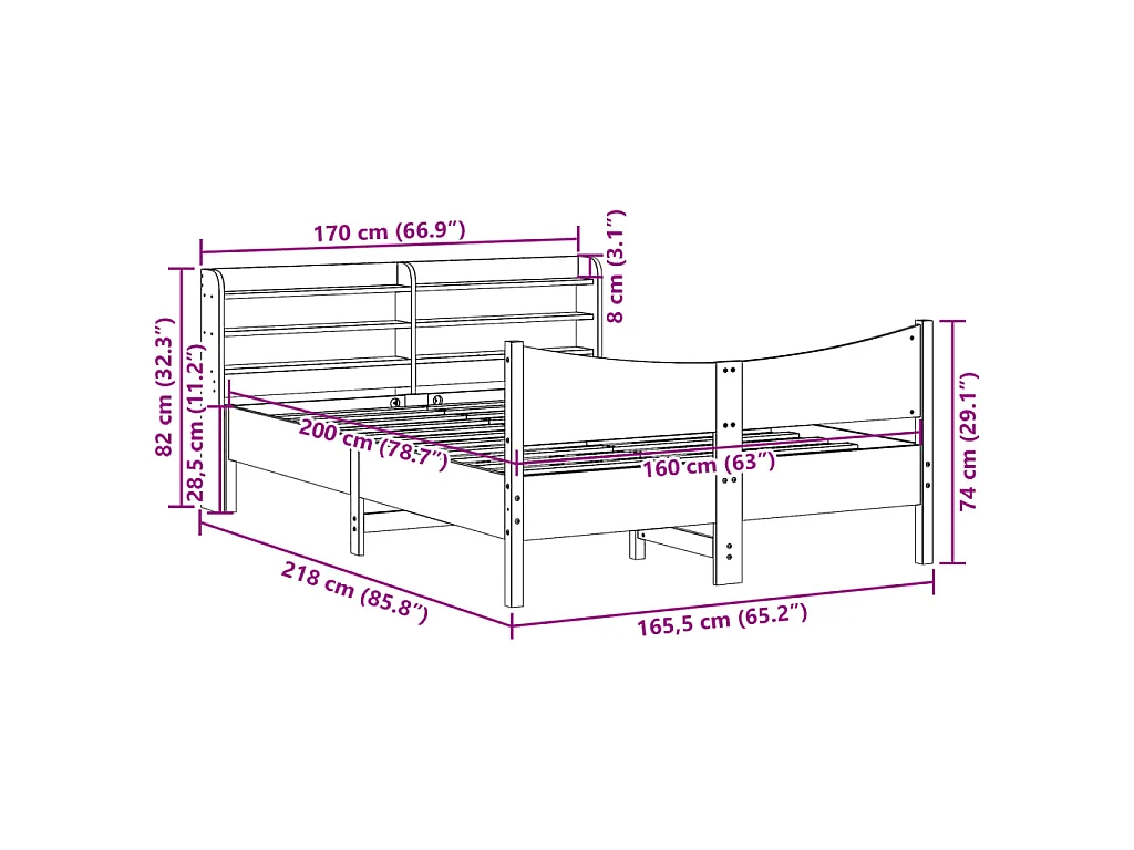 Cadre de lit et tête de lit cire marron 160x200 cm bois de pin
