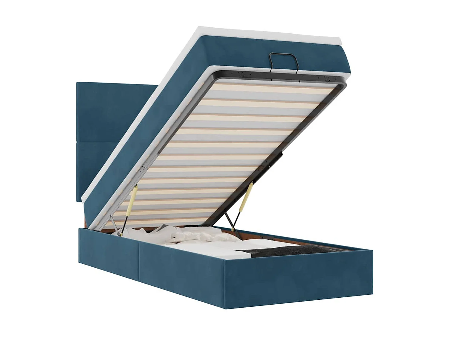 Cadre de lit ottoman avec matelas bleu foncé 90x200 cm velours