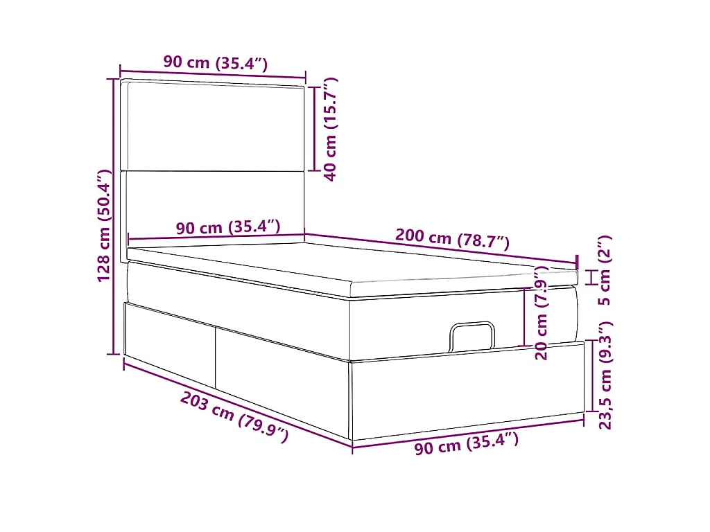 Ottoman bed met matrassen 90x200cm fluweel donkerblauw