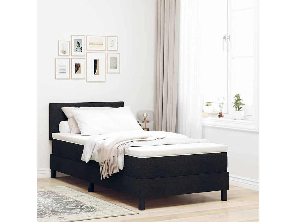 Boxspringbett mit Kissen mit Kopfteil Schwarz 90 x 200 cm Stoff
