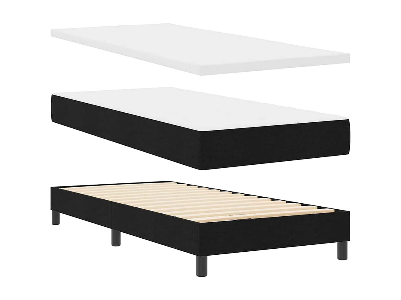 Boxspringbett mit Kissen mit Kopfteil Schwarz 90 x 200 cm Stoff