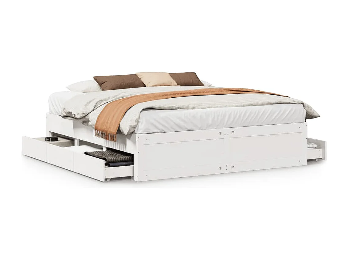 Cama sem colchão com gavetas 180x200 cm pinho maciça branco