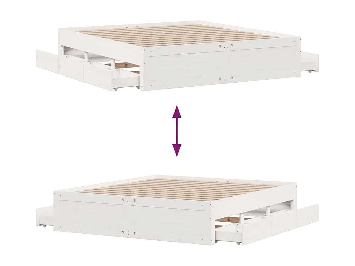 Cama sem colchão com gavetas 180x200 cm pinho maciça branco