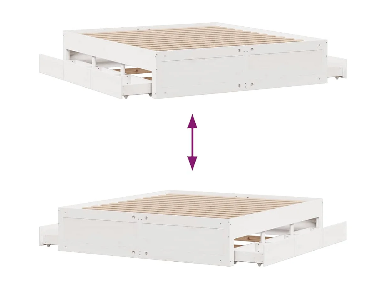 Cama sem colchão com gavetas 180x200 cm pinho maciça branco
