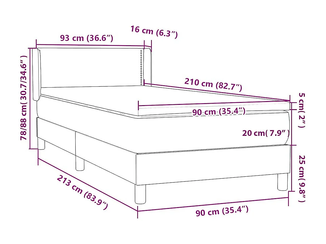 Boxspringbett mit Matratze Schwarz 90x210 cm Samt