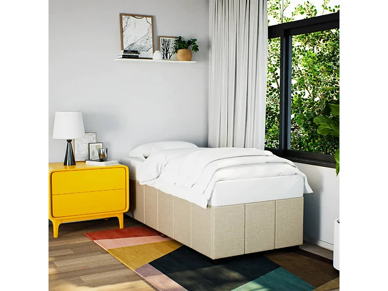 Estrutura de cama sem colchão 90x190 cm tecido creme