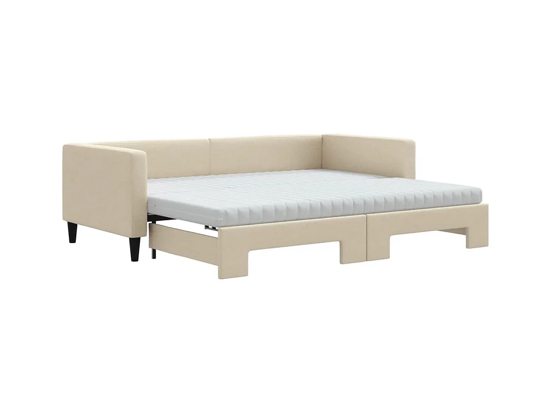 Tagesbett Ausziehbar mit Matratzen Creme 90x200 cm Stoff