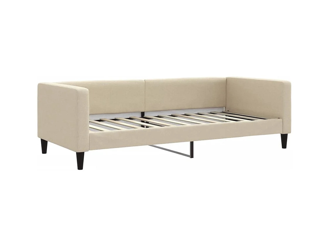 Tagesbett Ausziehbar mit Matratzen Creme 90x200 cm Stoff