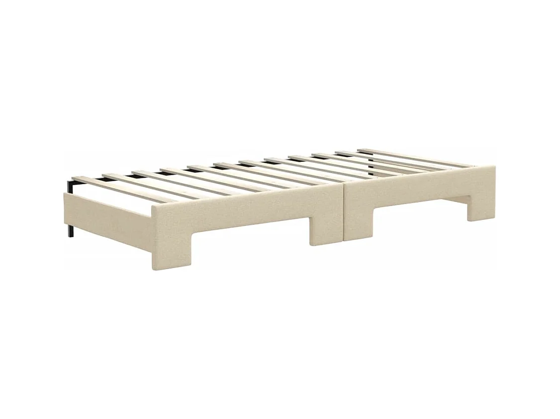 Tagesbett Ausziehbar mit Matratzen Creme 90x200 cm Stoff