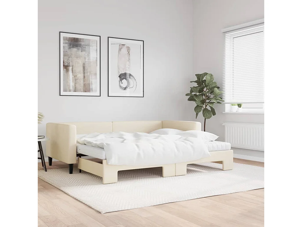 Sofá cama nido con colchón tela crema 90x200 cm