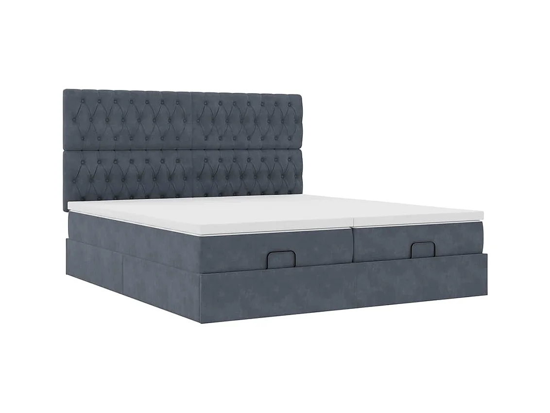 Cadre de lit ottoman avec matelas gris foncé 160x200cm velours