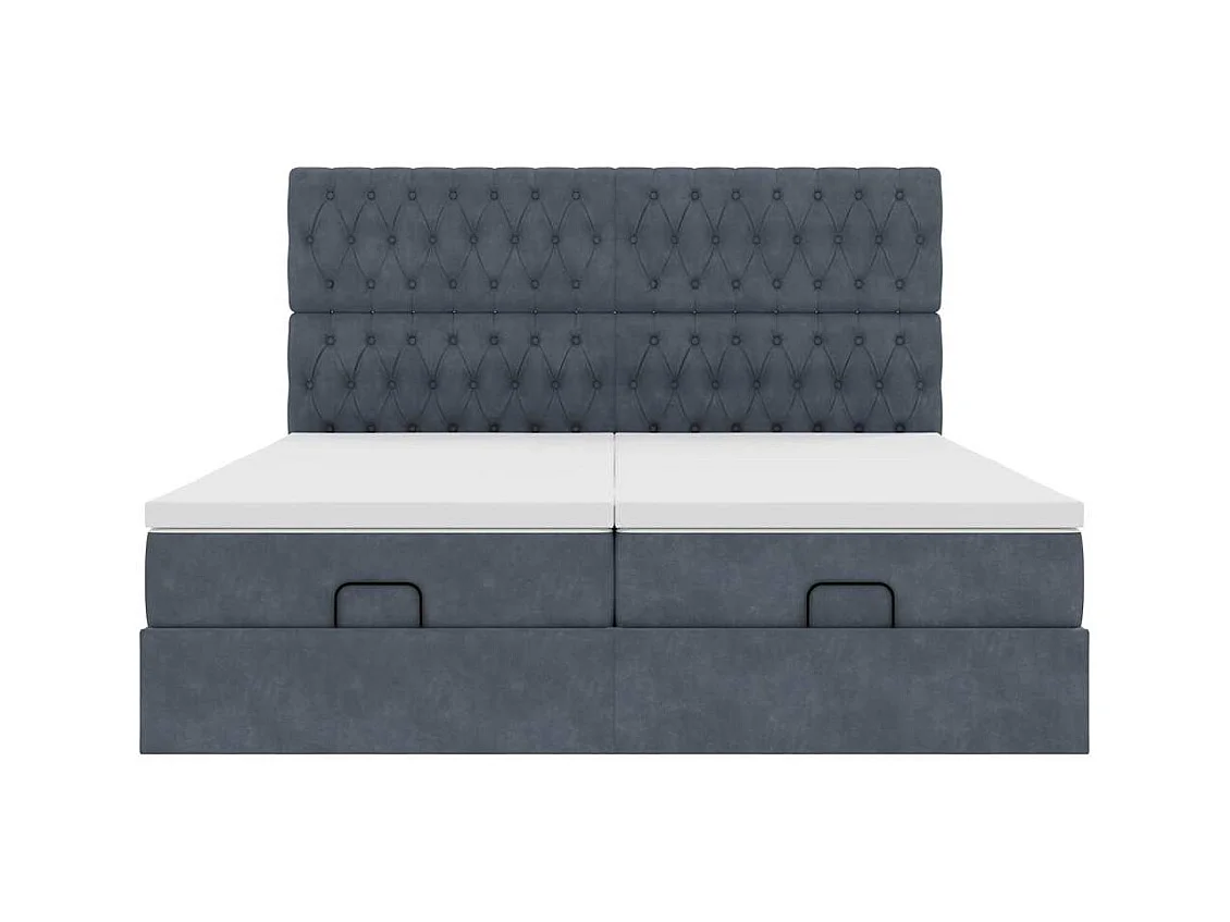 Cadre de lit ottoman avec matelas gris foncé 160x200cm velours