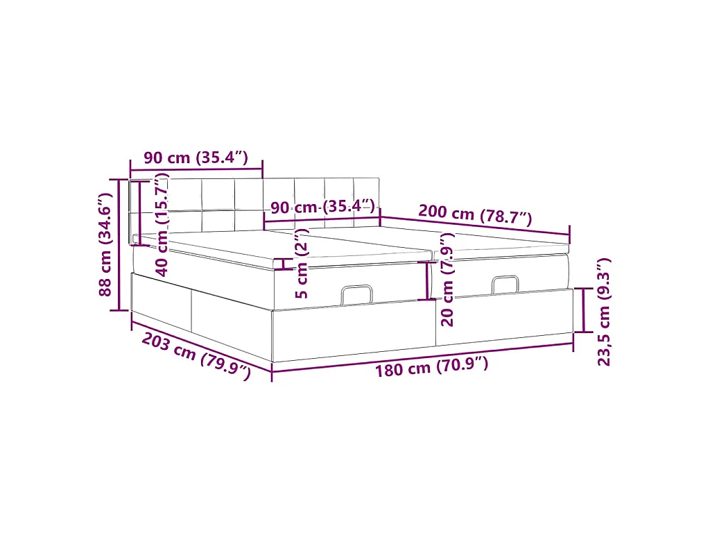 Ottoman-Bett mit Matratzen Dunkelgrau 180x200 cm Stoff