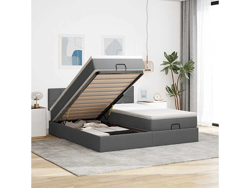 Ottoman bed met matrassen 180x200cm stof donkergrijs