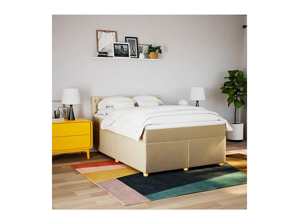 Boxspringbett mit Matratze Creme 140x200 cm Stoff
