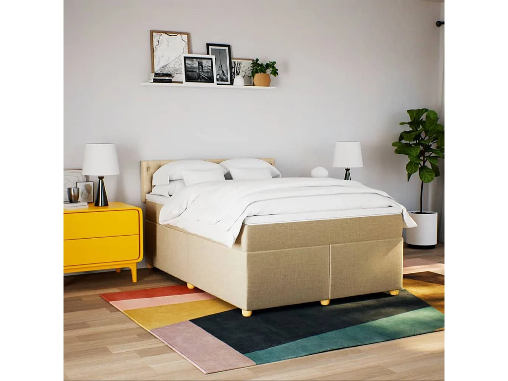 Boxspringbett mit Matratze Creme 140x200 cm Stoff