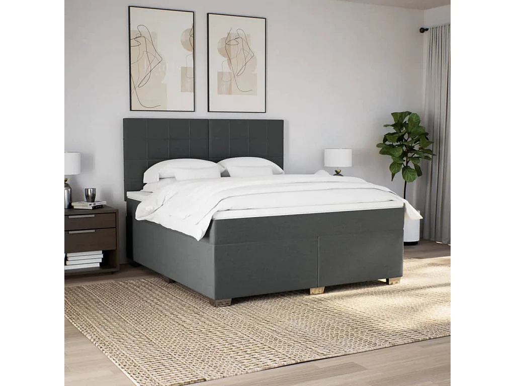 Cama box spring con colchón tela gris oscuro 180x200 cm