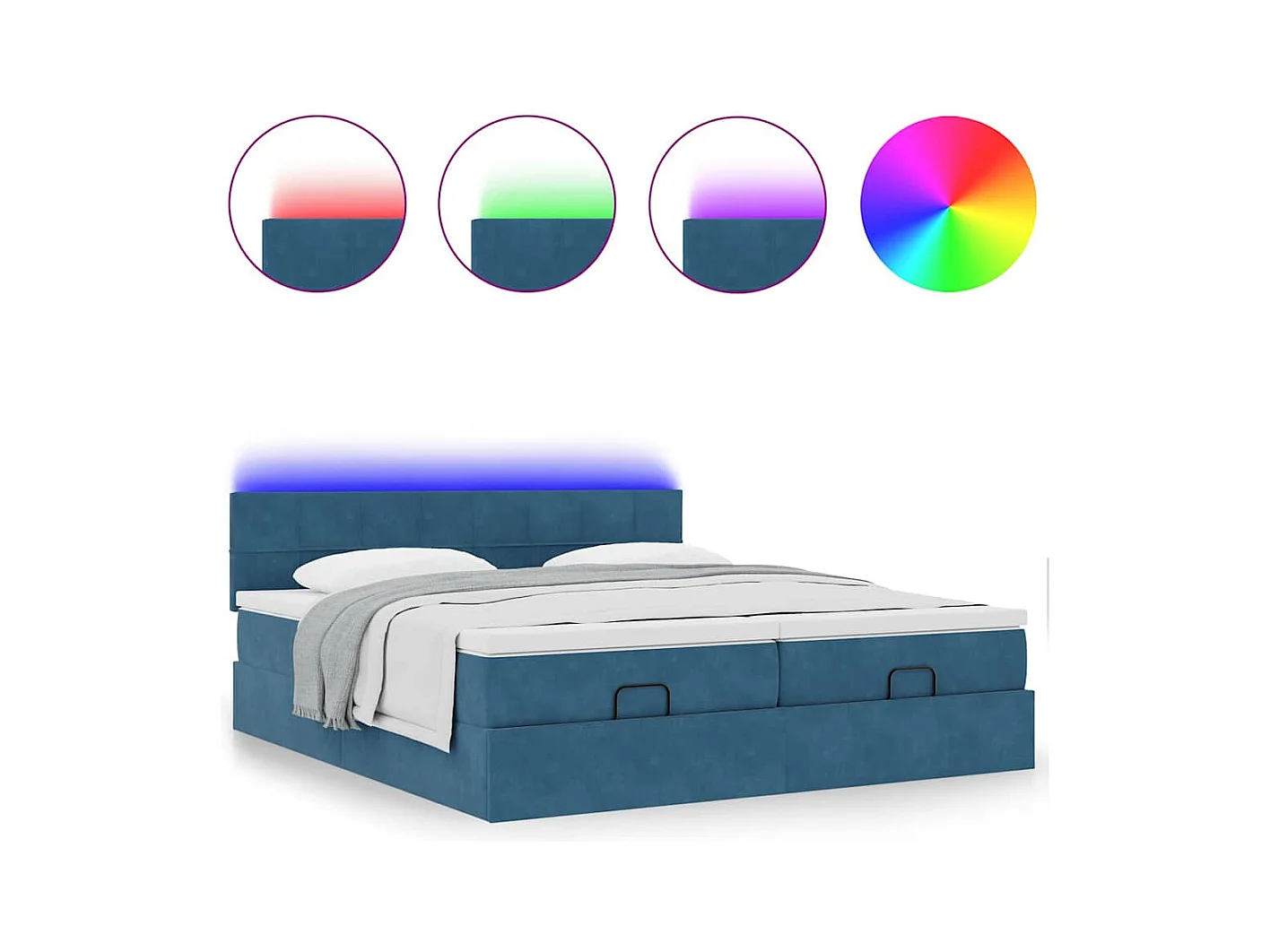 Estrutura cama otomana colchões 180x200 cm veludo azul escuro