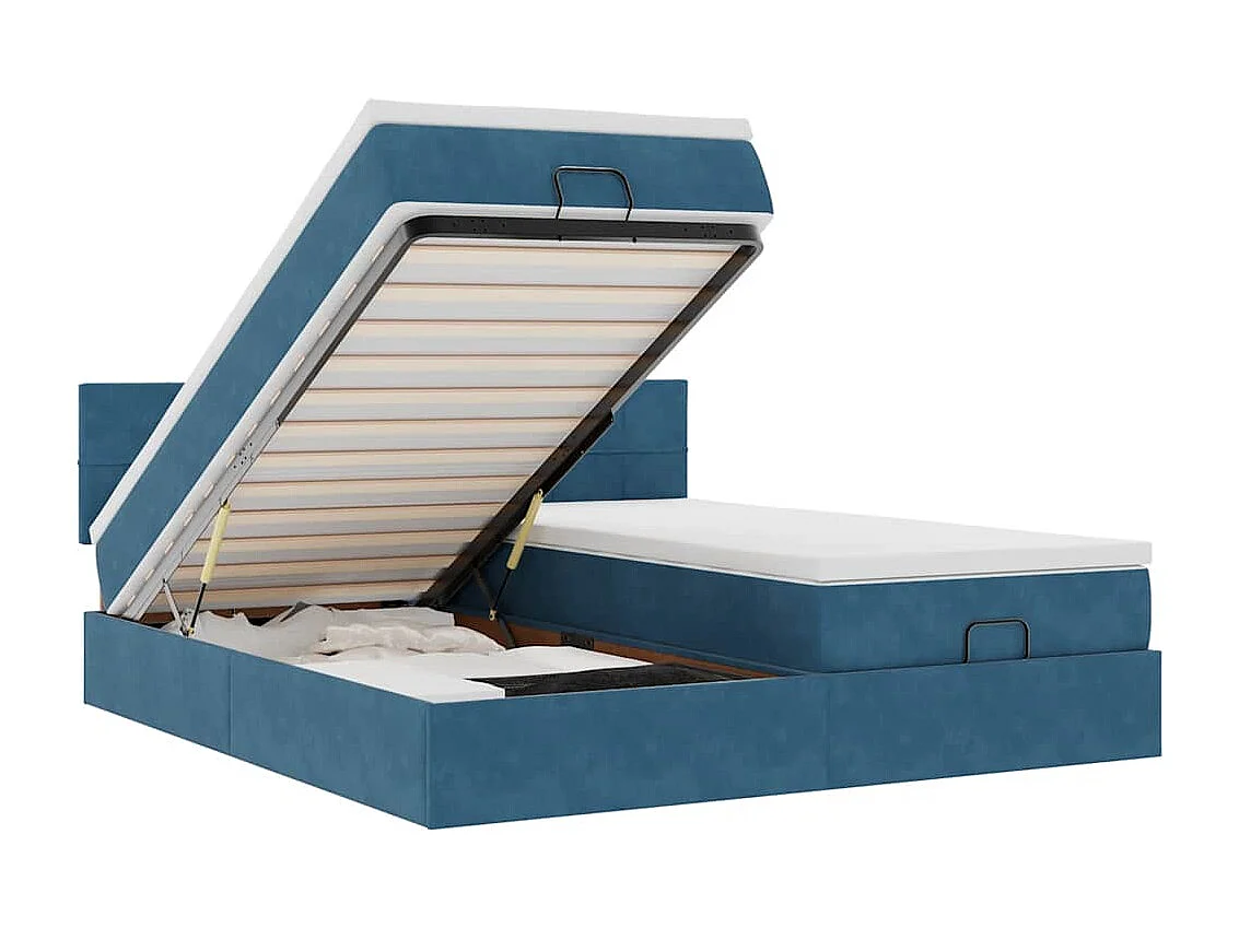Estructura de cama otomana colchones terciopelo azul oscuro