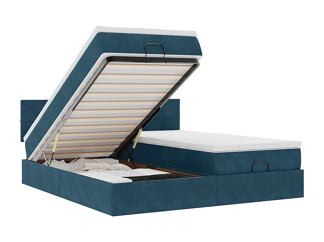 Cadre de lit ottoman avec matelas bleu foncé 180x200 cm velours