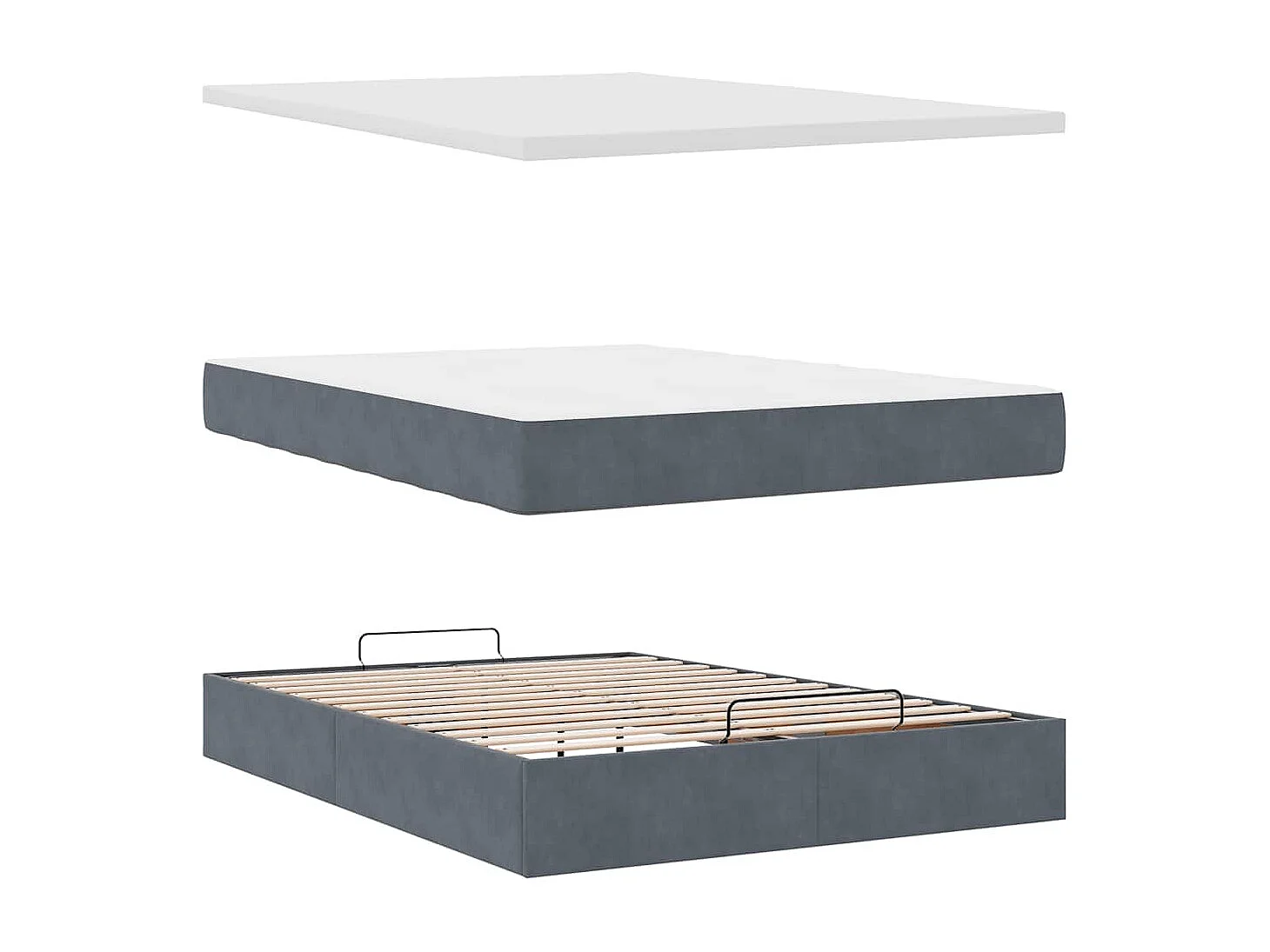 Estructura cama otomana con colchón gris oscuro 140x200cm