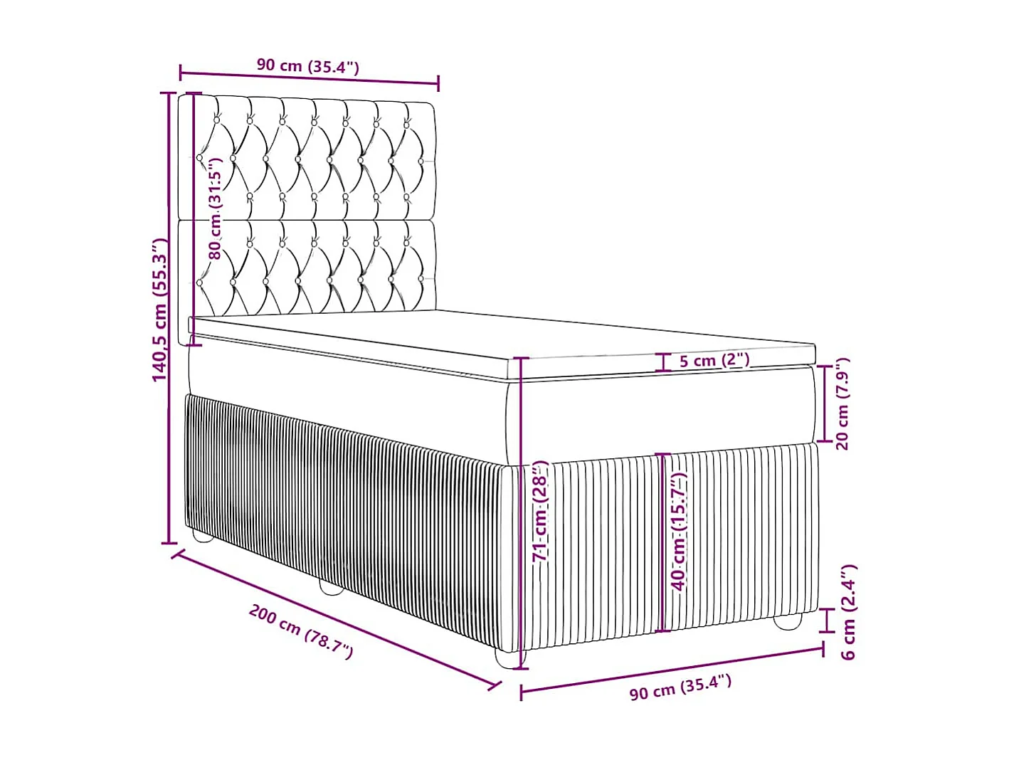 Boxspringbett mit Matratze Schwarz 90x200 cm Samt