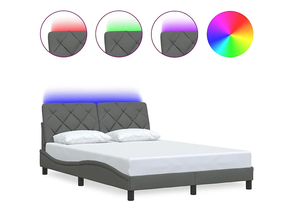 Bedframe met LED zonder matras 140x200 cm stof donkergrijs