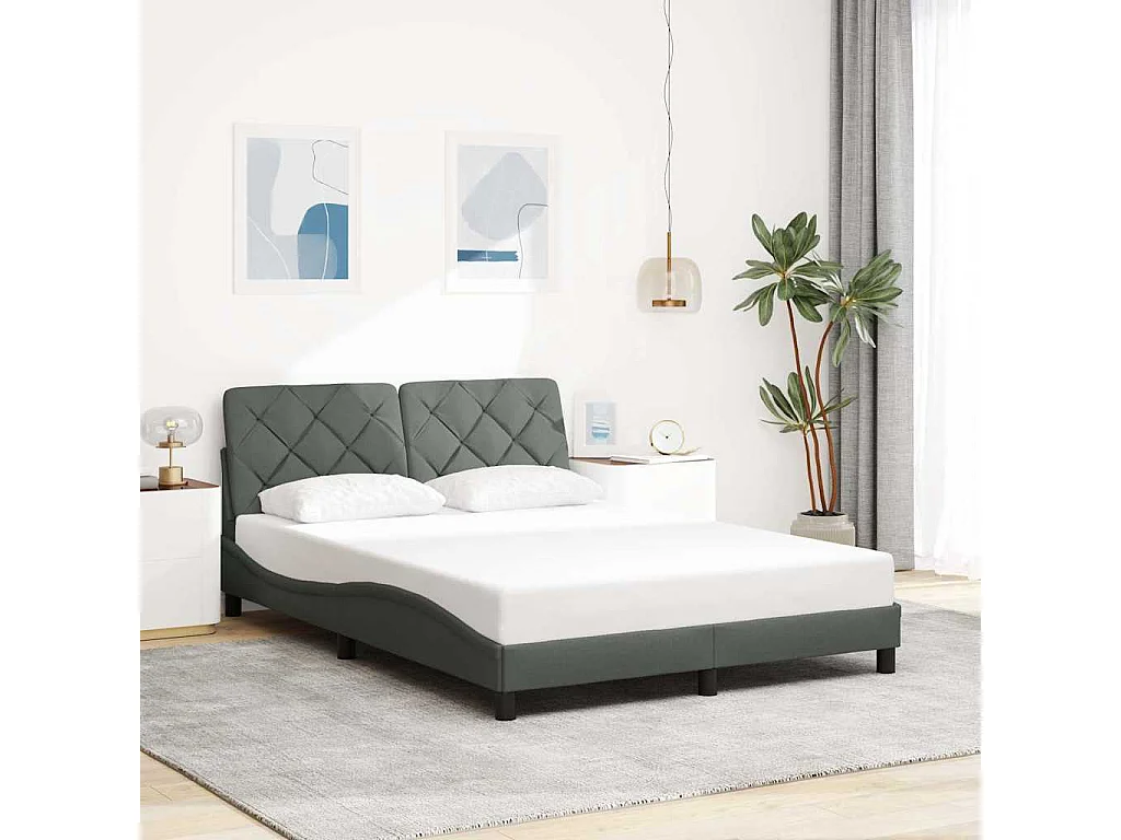 Bedframe met LED zonder matras 140x200 cm stof donkergrijs