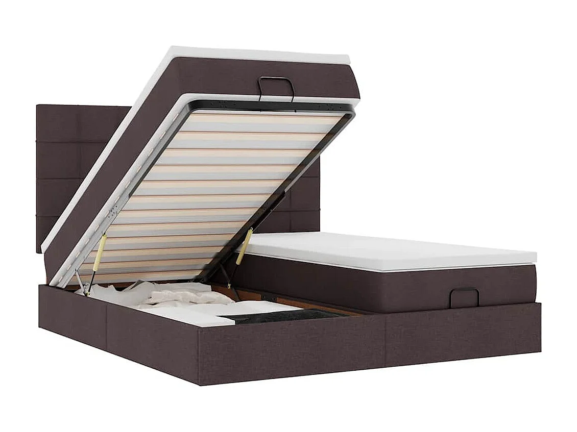 Cadre de lit ottoman avec matelas marron foncé 180x200 cm tissu