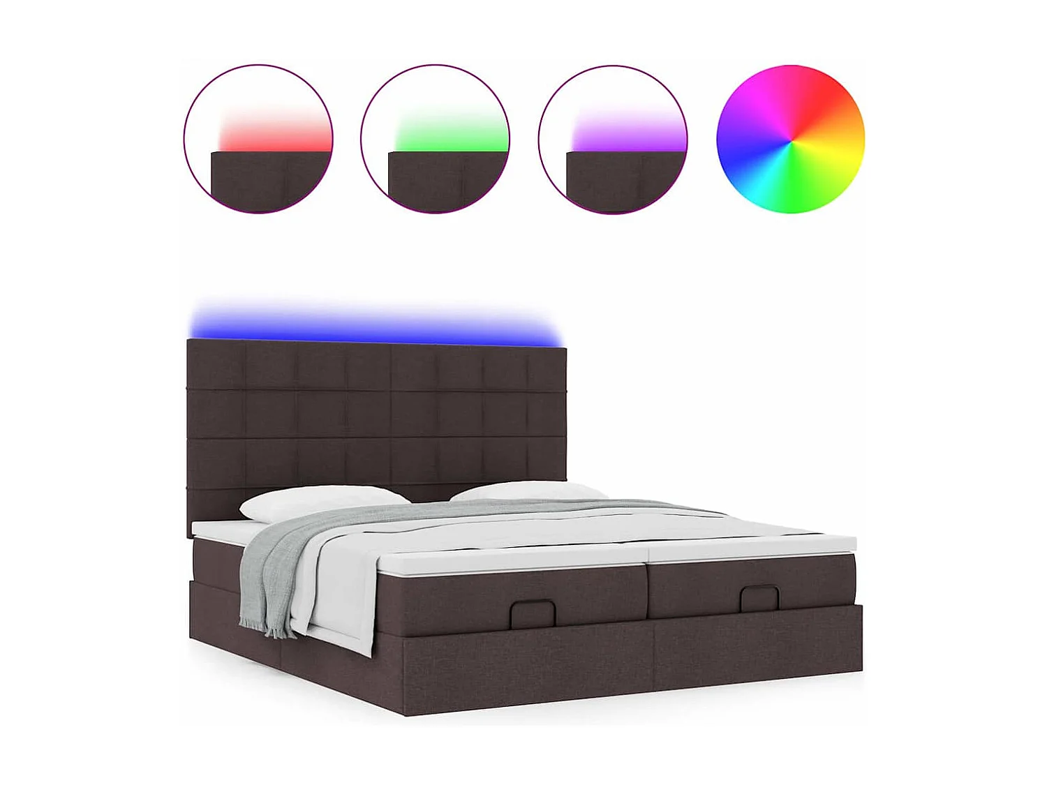 Cadre de lit ottoman avec matelas marron foncé 180x200 cm tissu