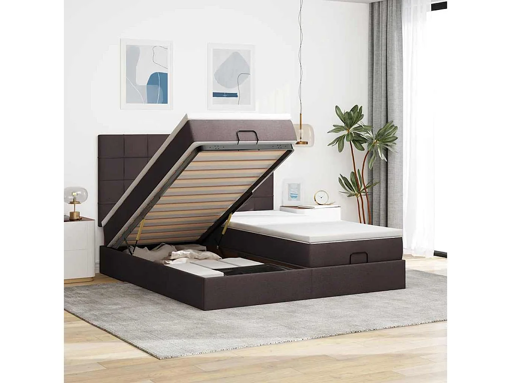 Ottoman bed met matrassen en LED's 180x200cm stof donkerbruin