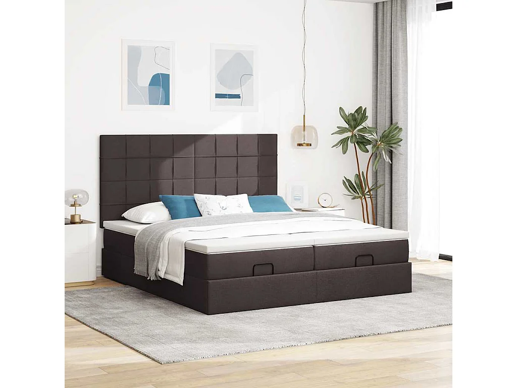 Ottoman bed met matrassen en LED's 180x200cm stof donkerbruin