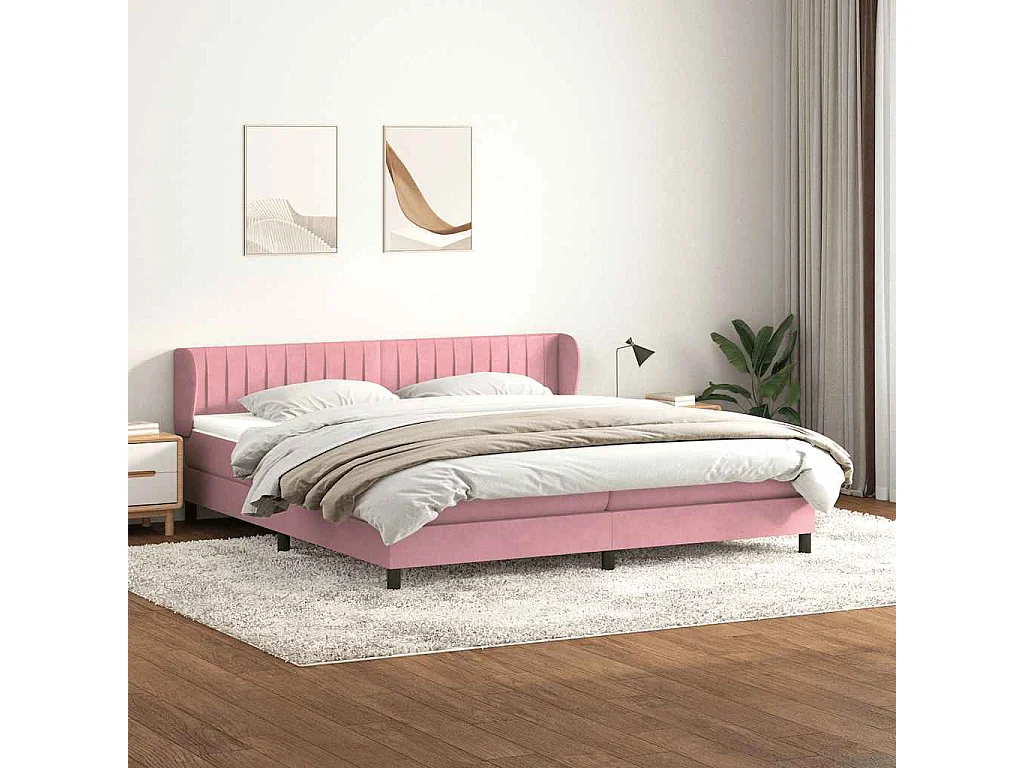 Sommier à lattes de lit avec matelas rose 180x210 cm velours