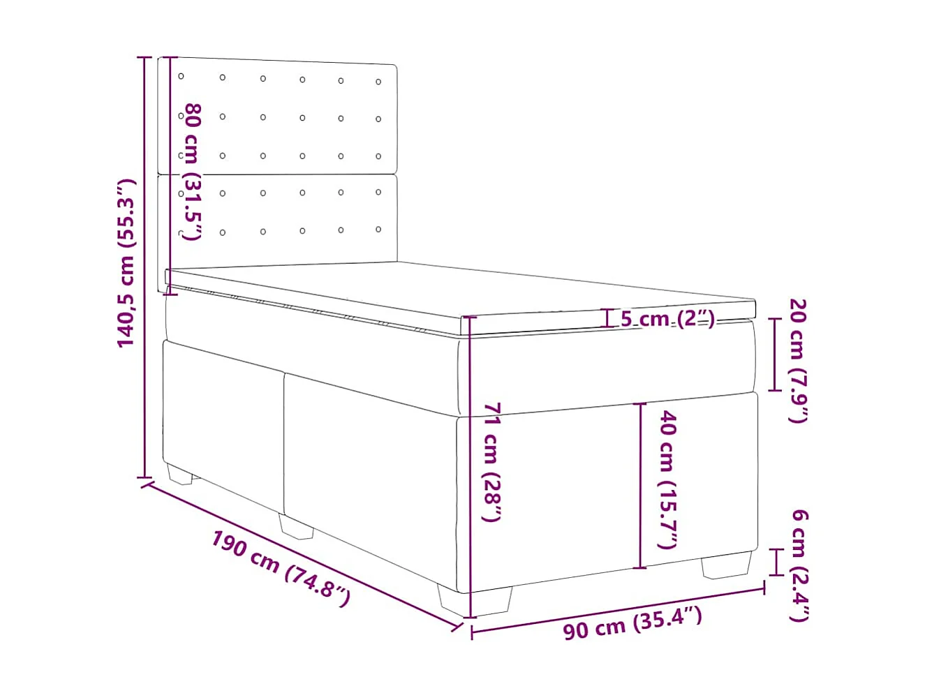 Cama box spring con colchón terciopelo verde oscuro 90x190 cm