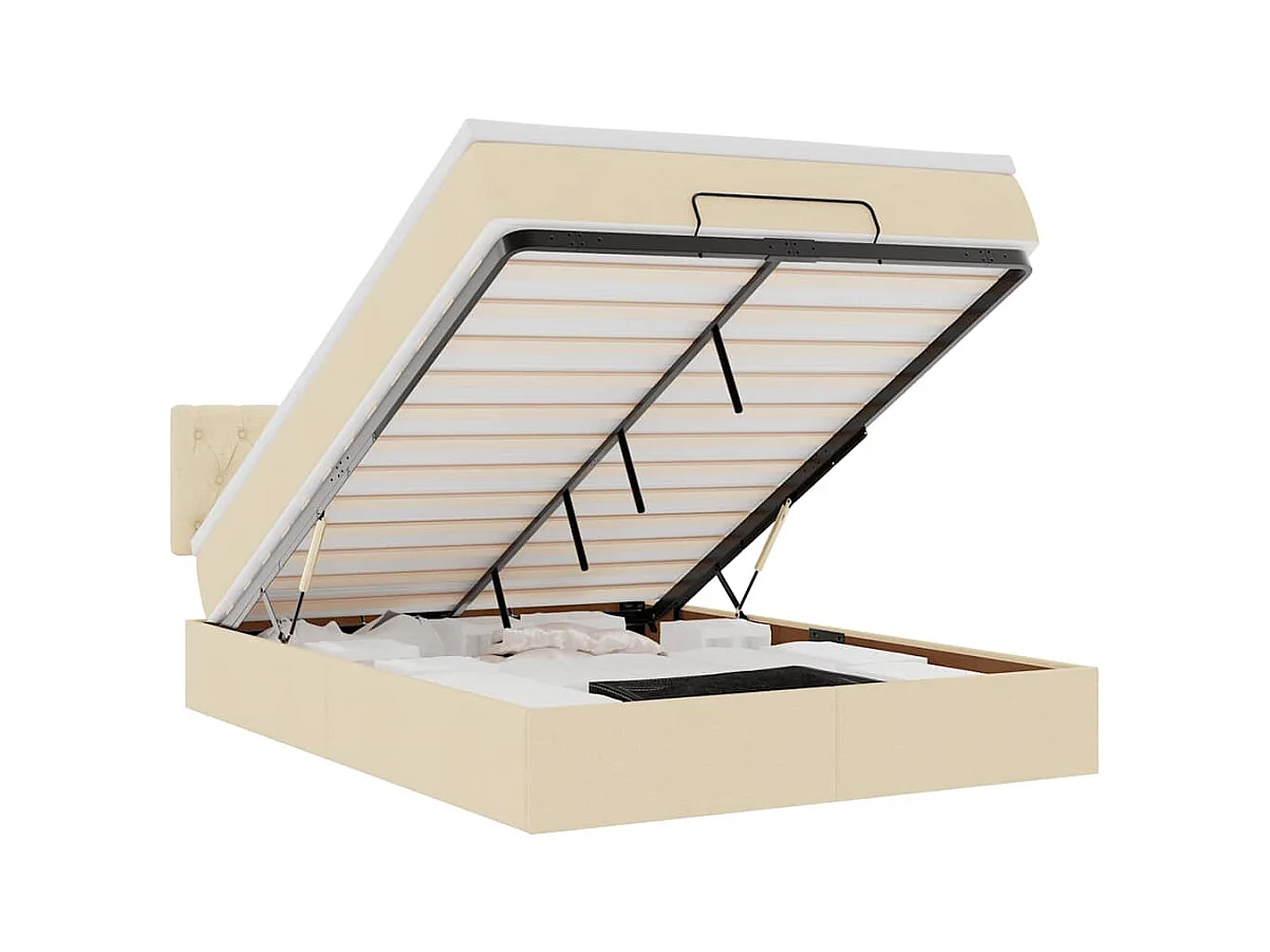 Lit ottoman avec matelas crème 140x200 cm tissu