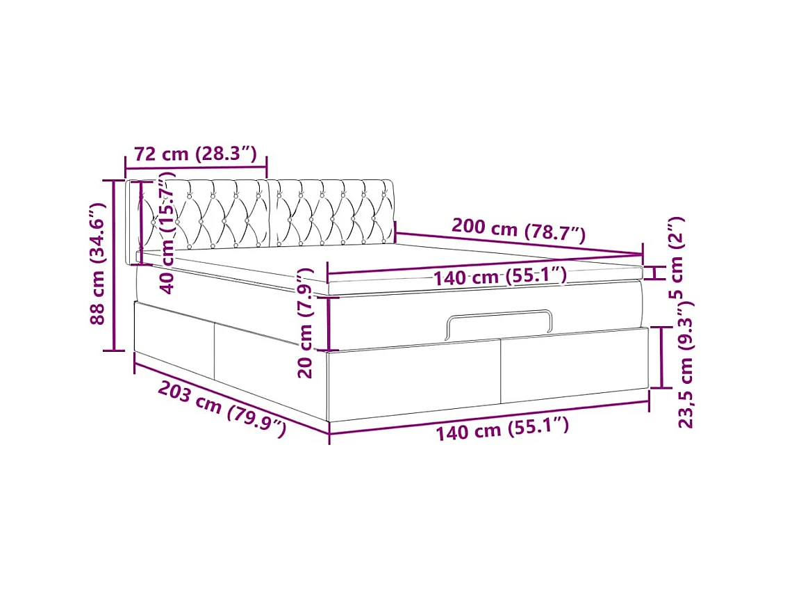 Lit ottoman avec matelas crème 140x200 cm tissu