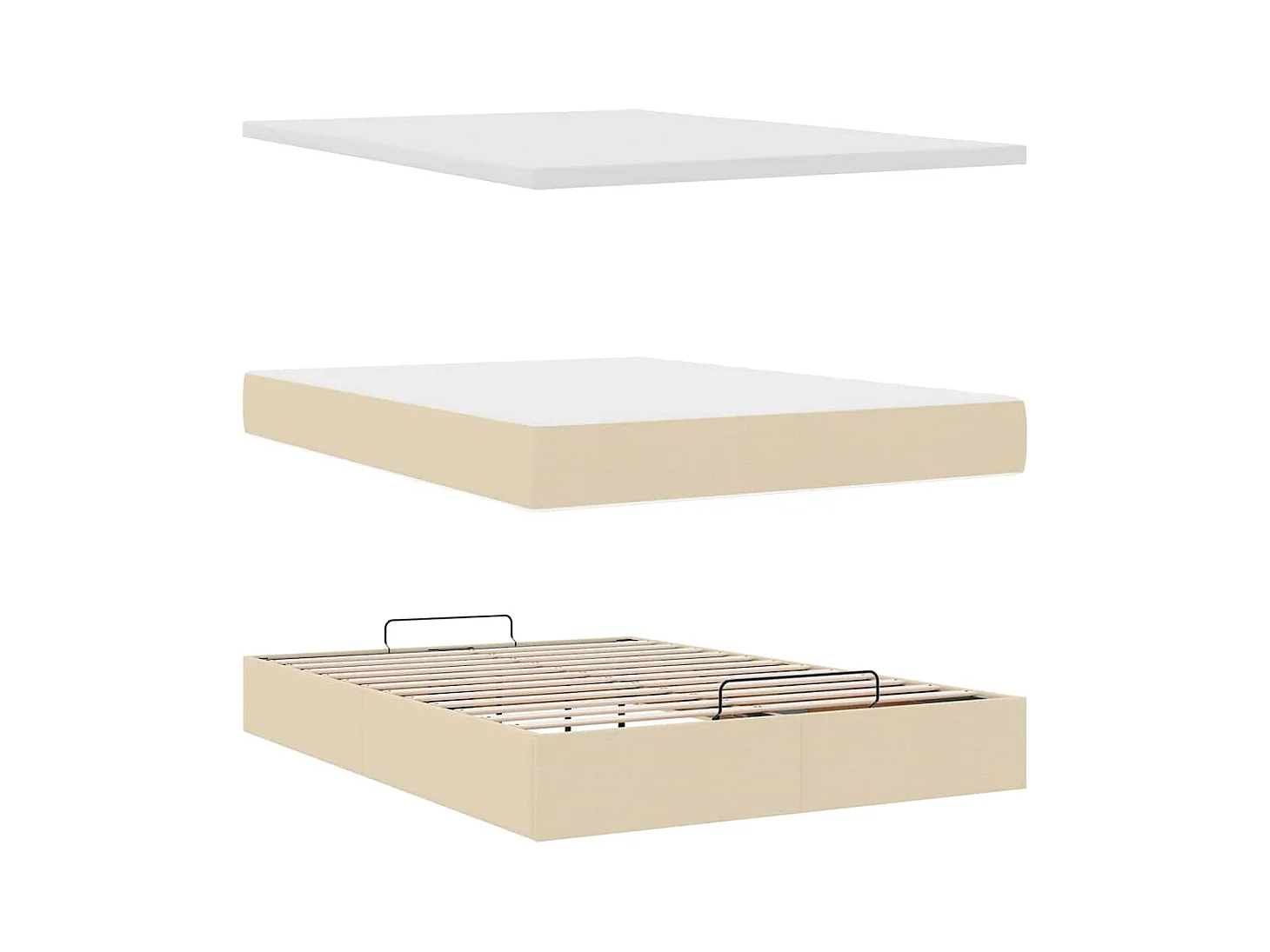 Lit ottoman avec matelas crème 140x200 cm tissu