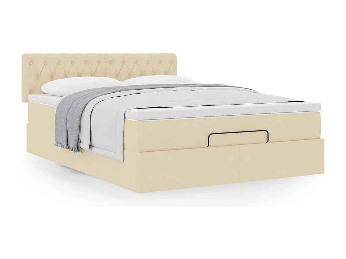 Lit ottoman avec matelas crème 140x200 cm tissu