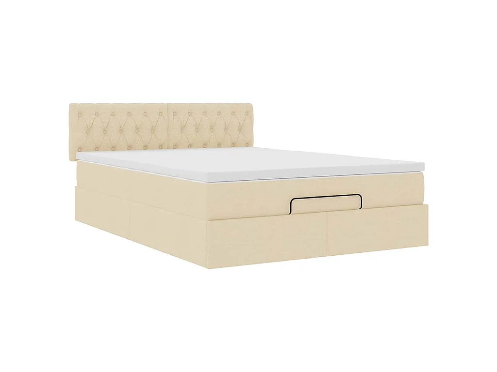 Lit ottoman avec matelas crème 140x200 cm tissu